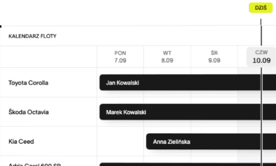 Podgląd kalendarza floty w panelu demo Tornavo